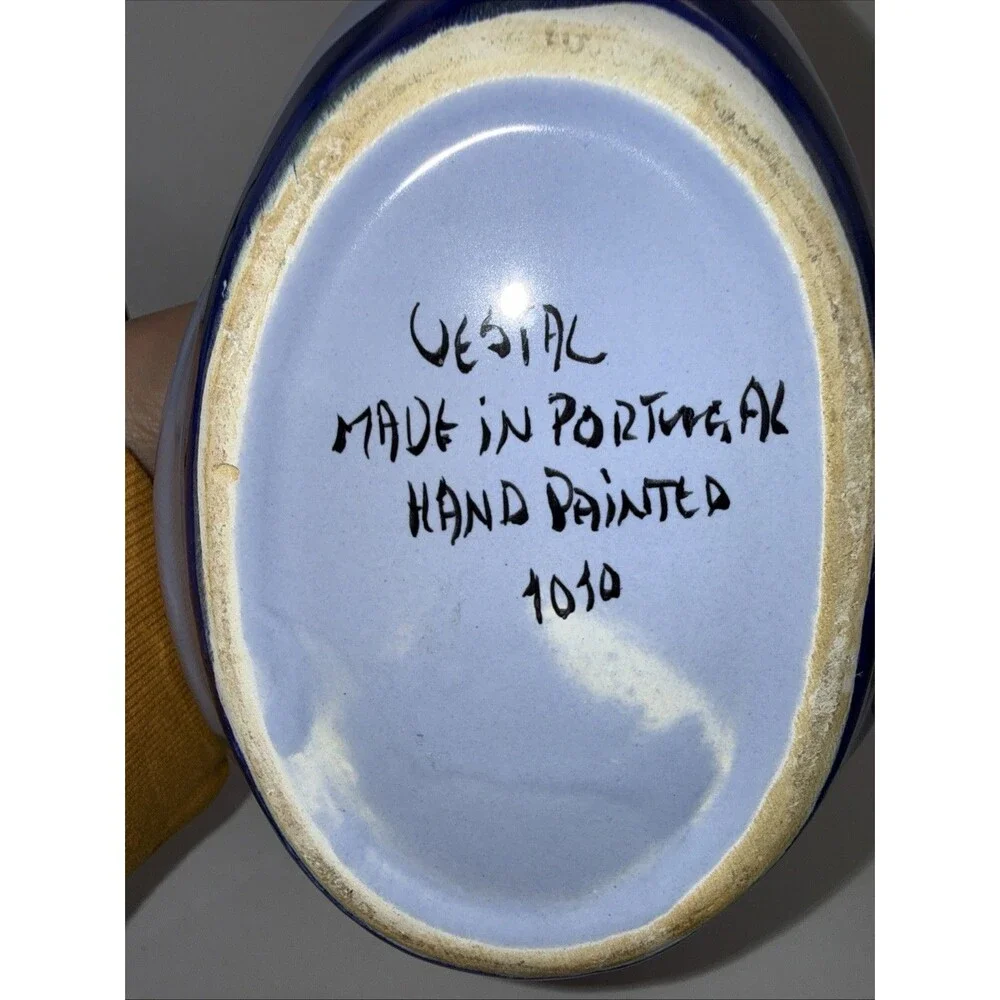 Vintage Vestal Alcobaça Swan Planter Light Blue W/ Flowers Made In Portugal 1010 - Picture 6 of 8